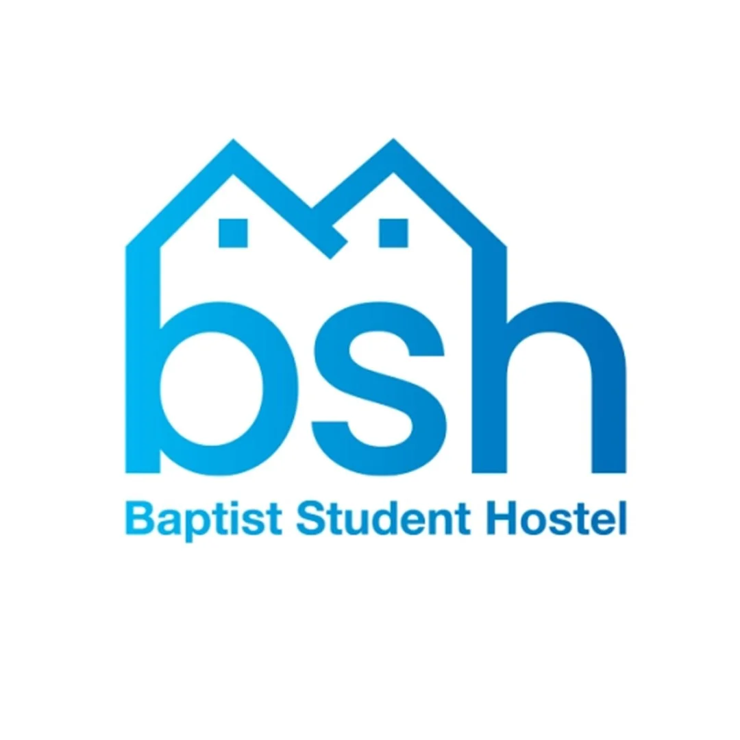 Logo of Baptist Student Hostel with stylized houses above the letters 'bsh' and the full name underneath.