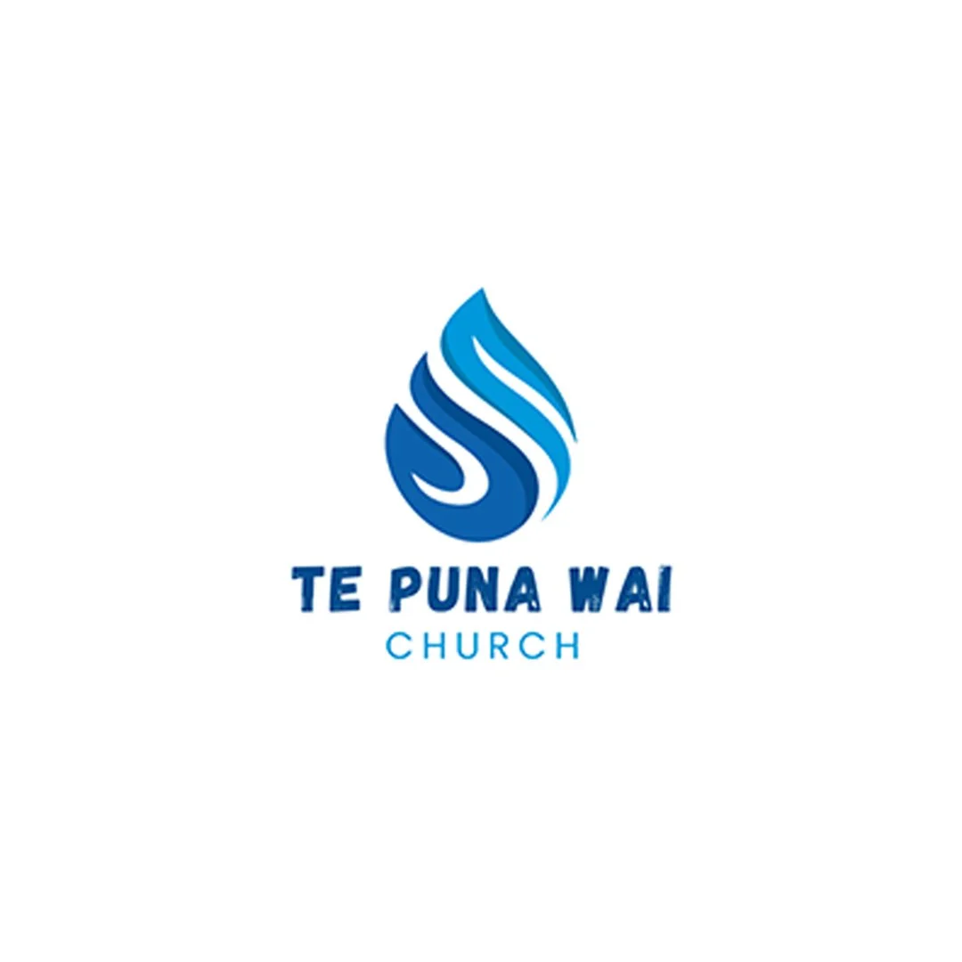 Logo of Te Puna Wai Church featuring a stylized blue water droplet and the church's name