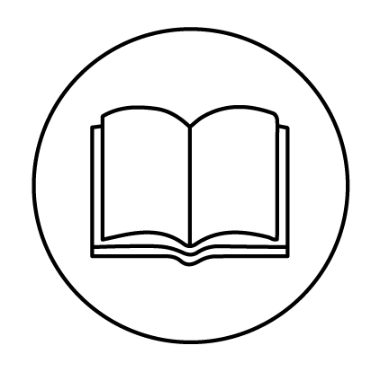 Icon of an open book inside a circle.