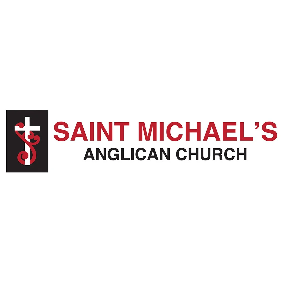 Logo of Saint Michael's Anglican Church with a black and red cross symbol and the church's name in bold text.