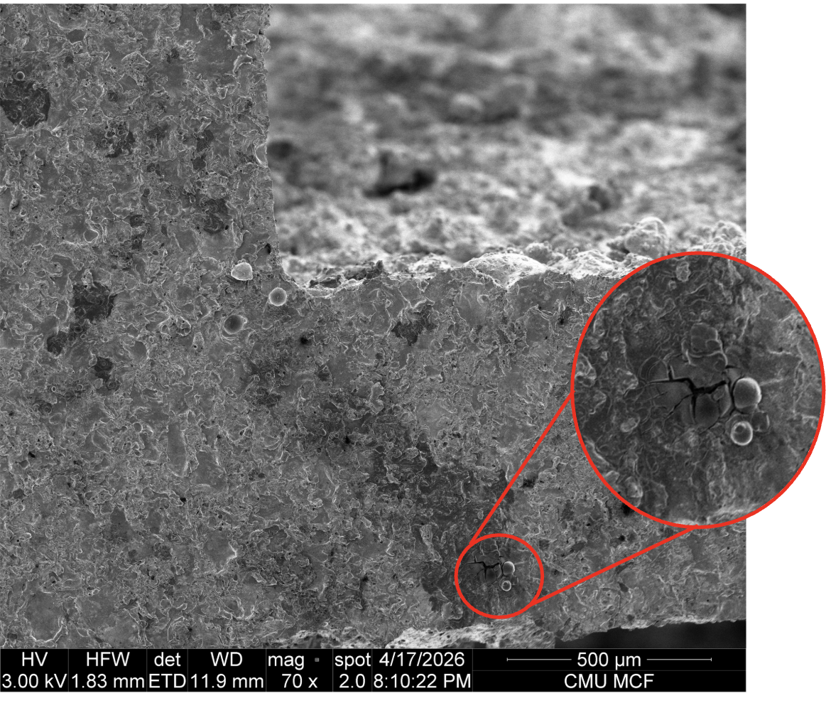 SEM image of crack found in part