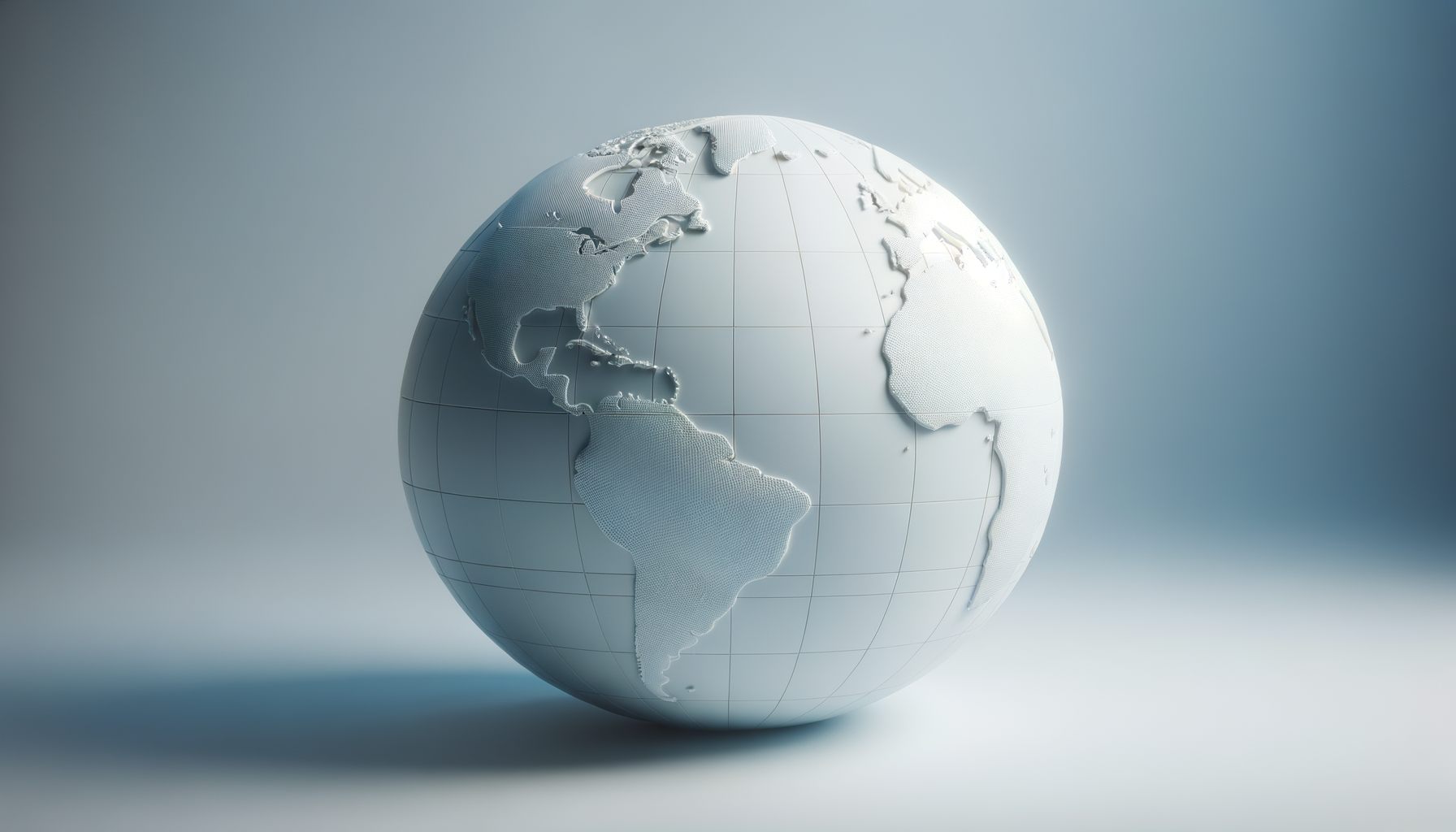 A white globe with raised continents on a gradient background.