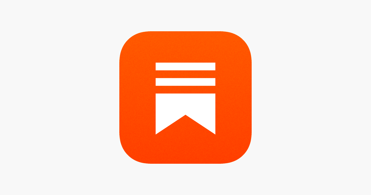 Orange app icon with a white bookmark symbol and two horizontal lines above it.