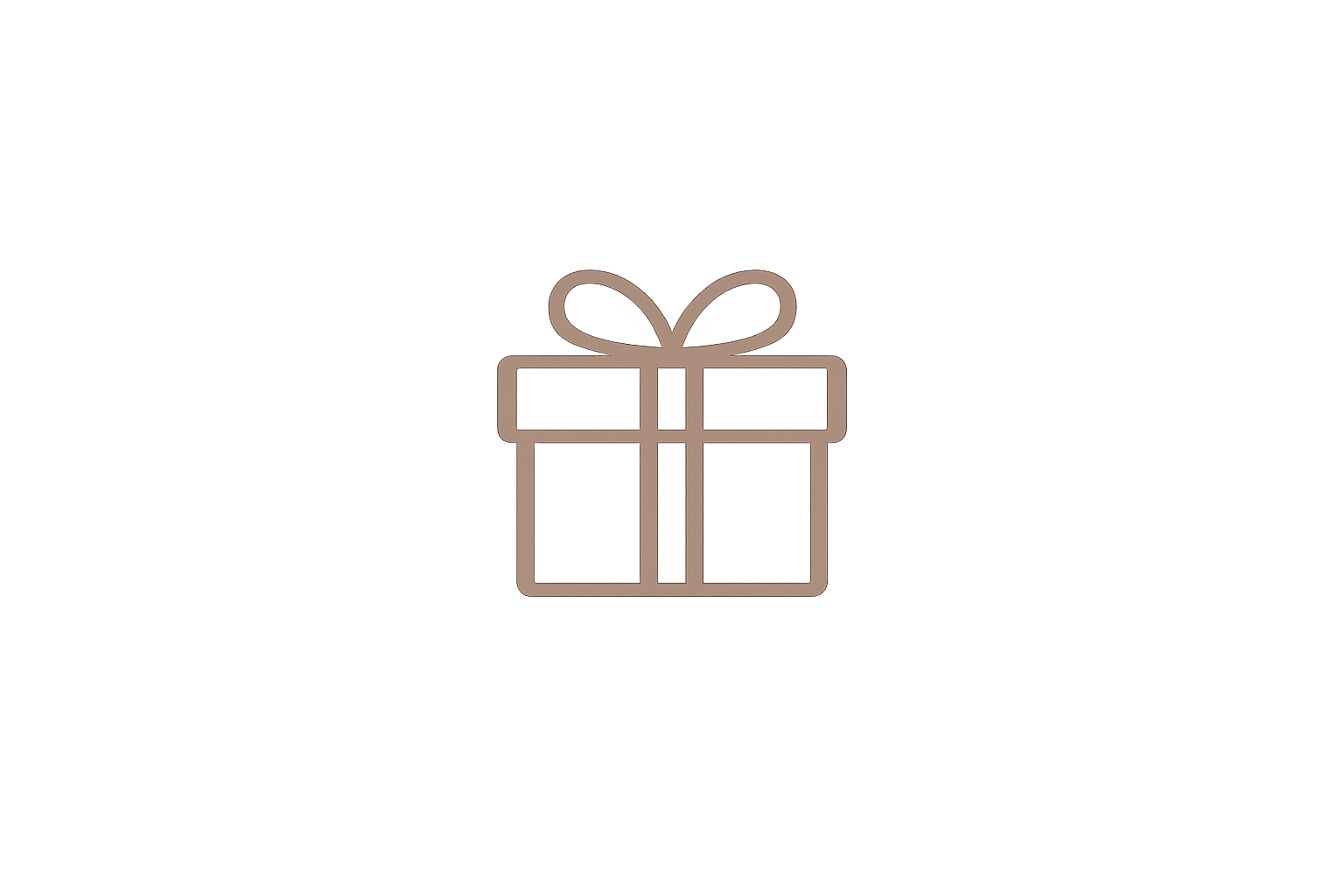 Simple line drawing of a gift box with a ribbon and bow on top.