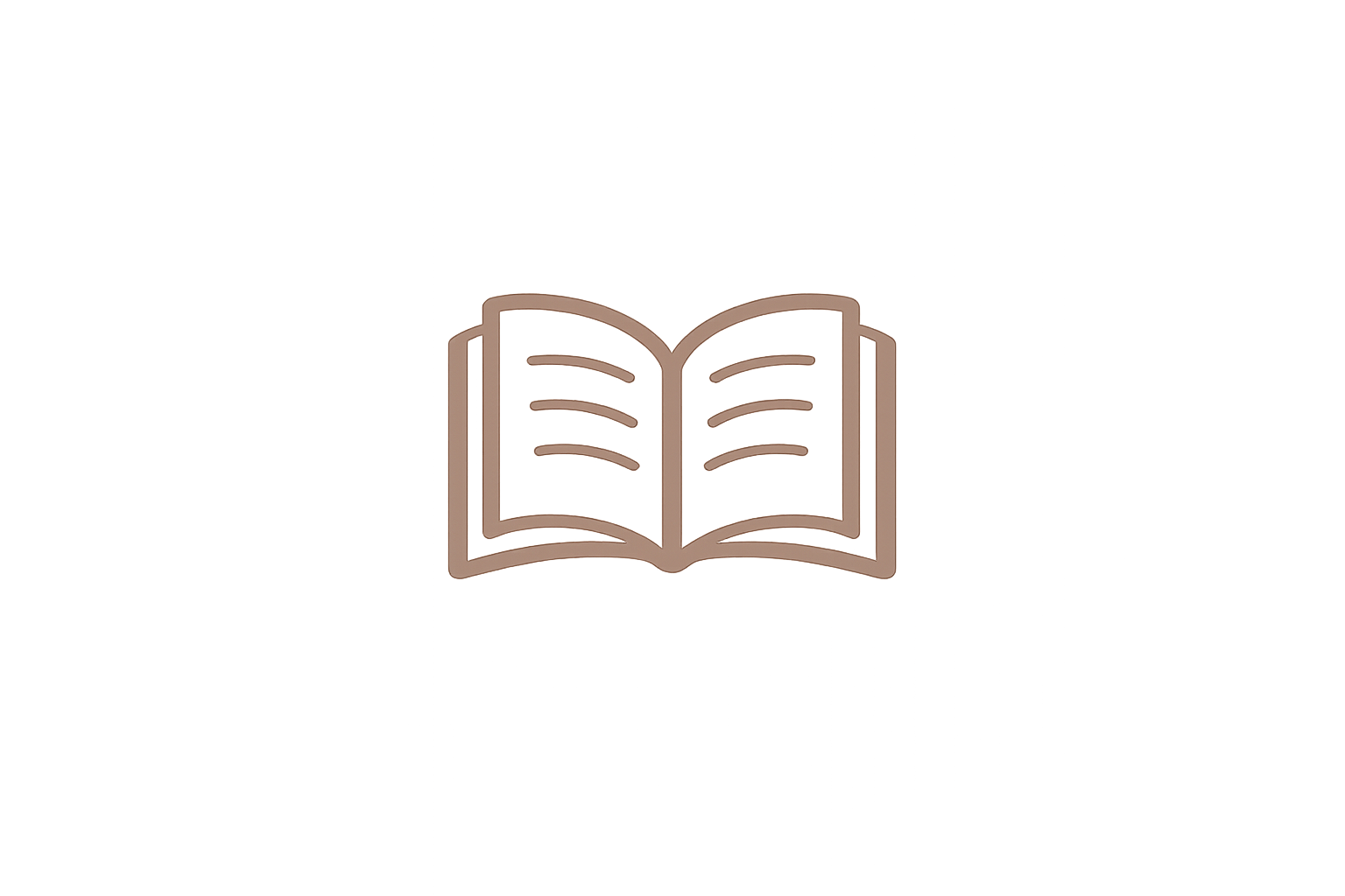 Outline of an open book icon in brown on a black background.