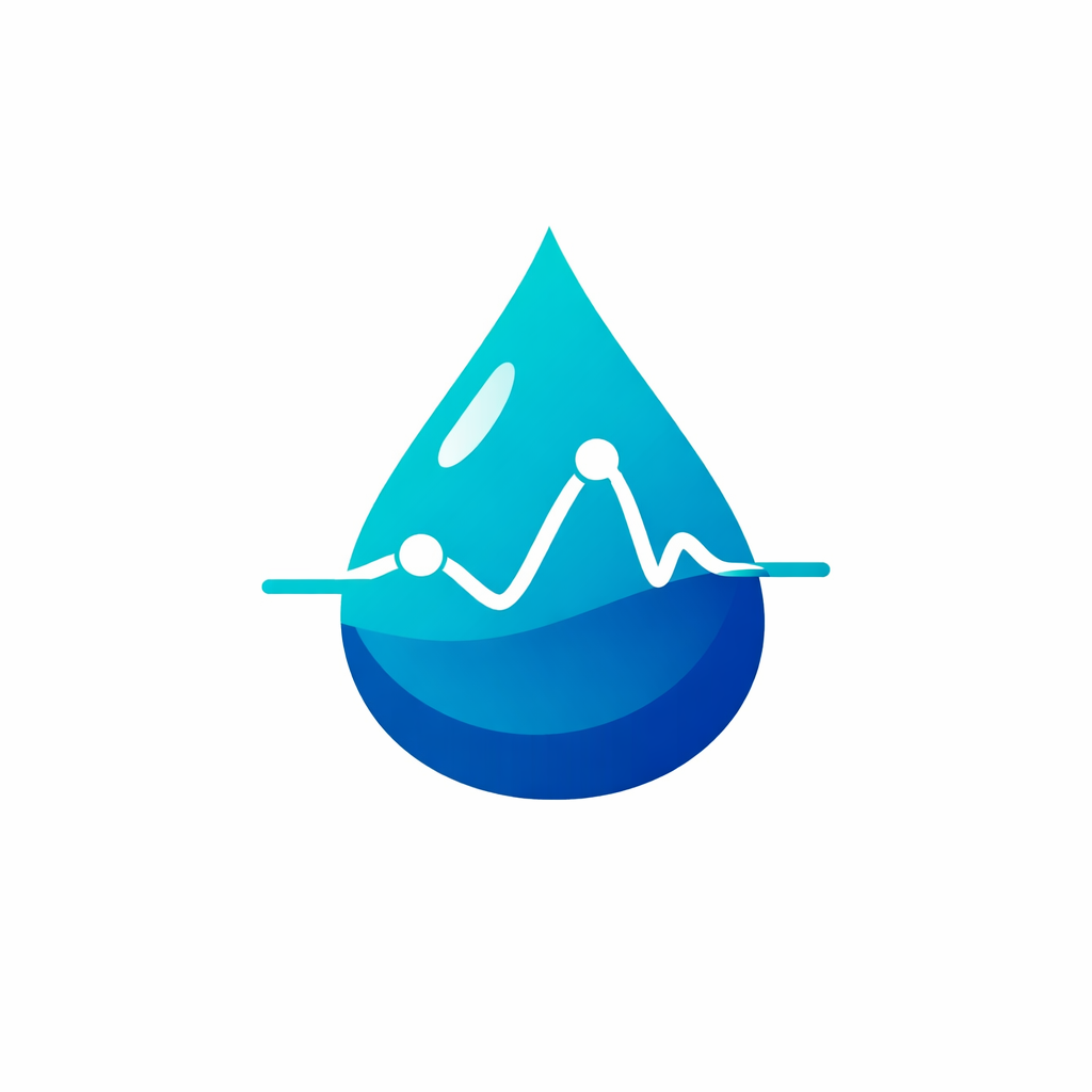 A logo featuring a blue water droplet with a stylized heart rate line running through it, symbolizing water health or hydration.