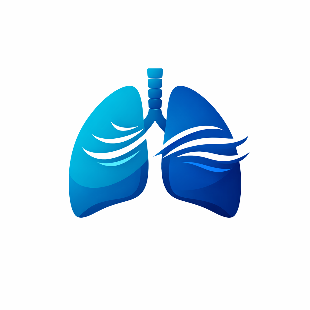Illustration of human lungs with a blue gradient, showing airflow and respiratory structure.