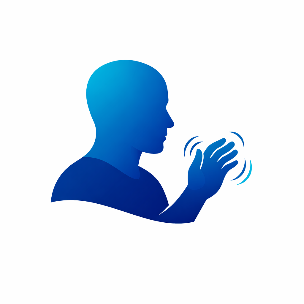 Silhouette of a person with short hair clapping their hands together with motion lines around the hands.