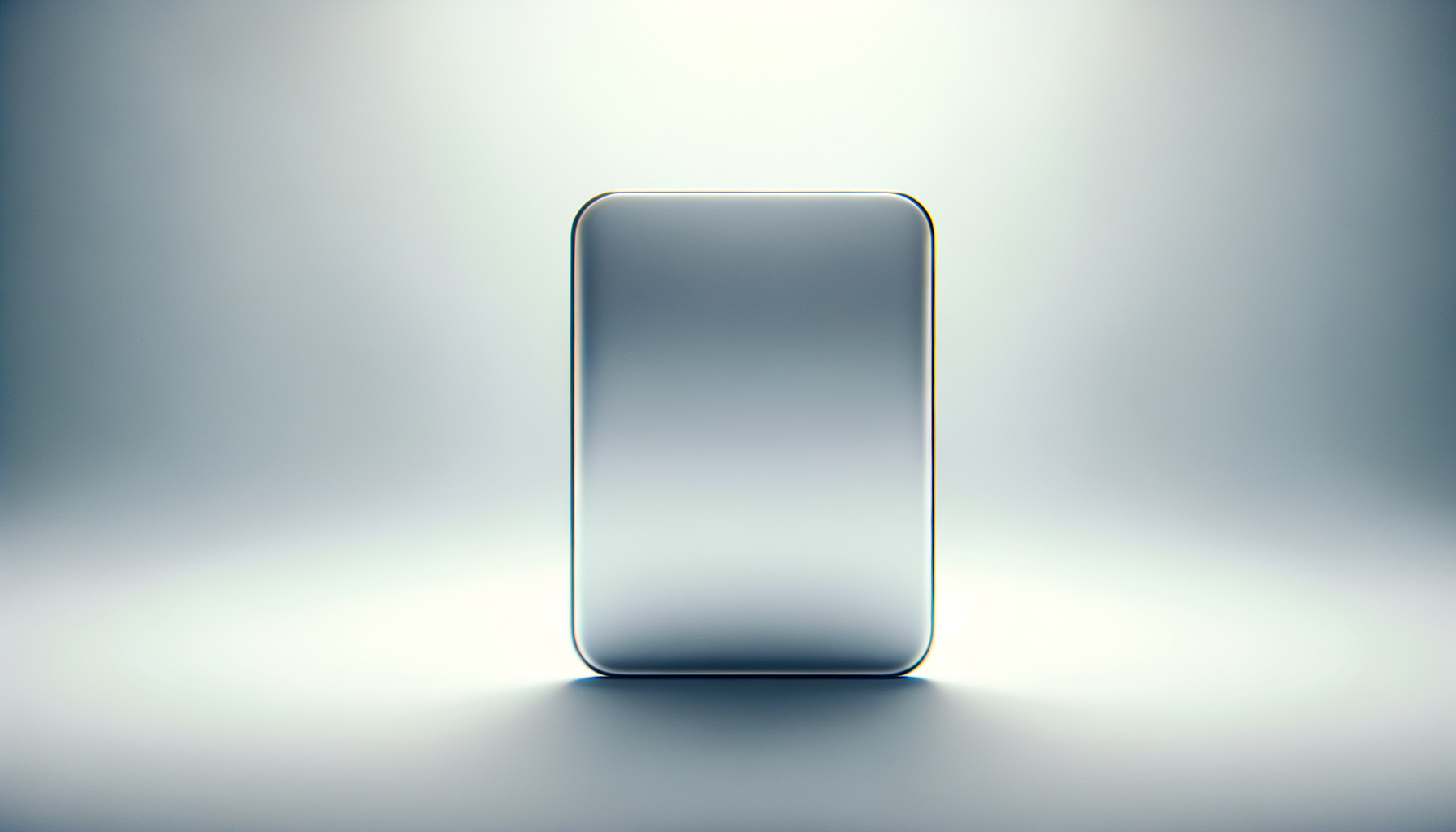 A sleek, modern, rectangular metallic device with rounded corners, standing upright against a gradient background, illuminated with soft lighting.