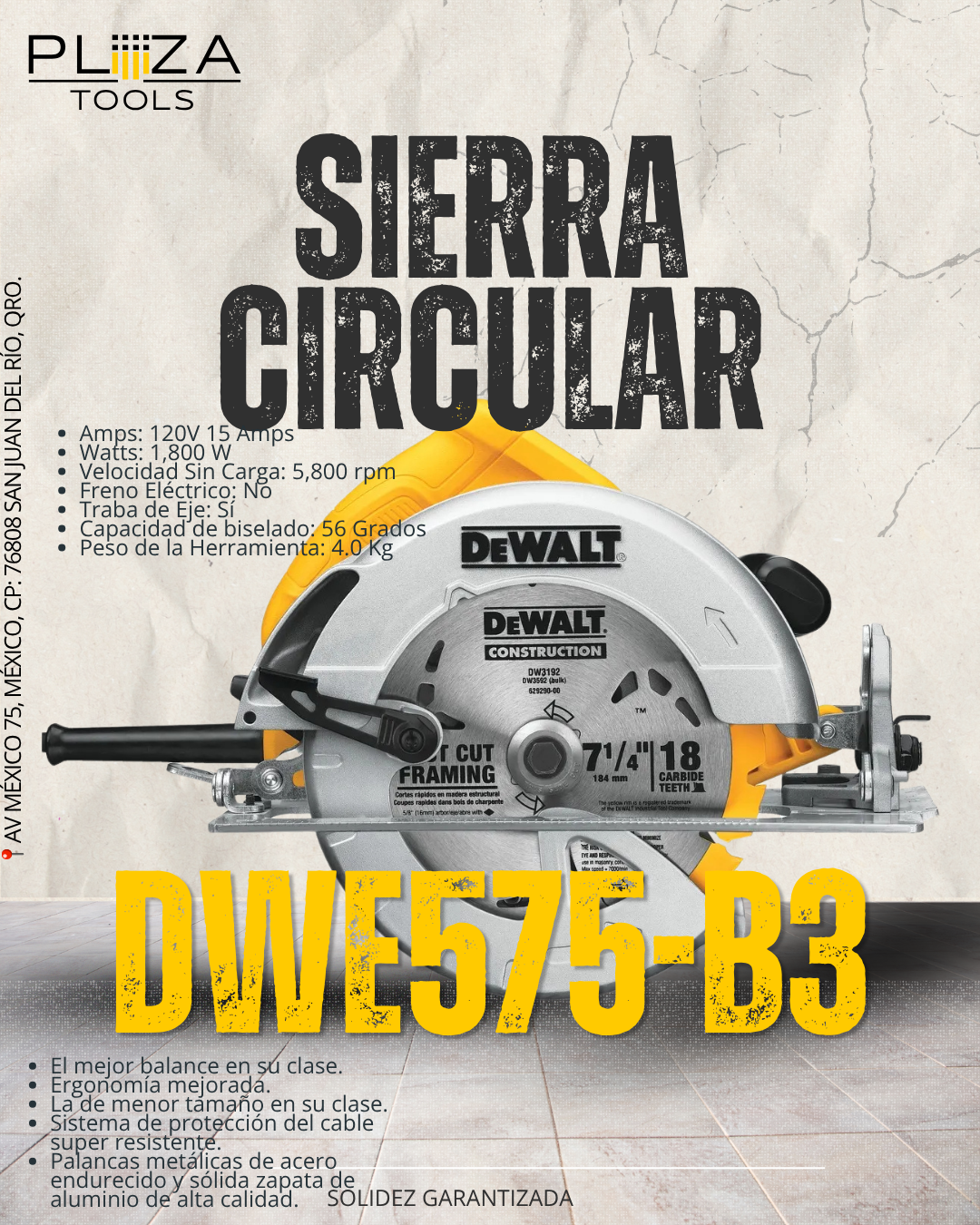DWE575-B3 Sierra Circular de 7-1/4" DeWalt