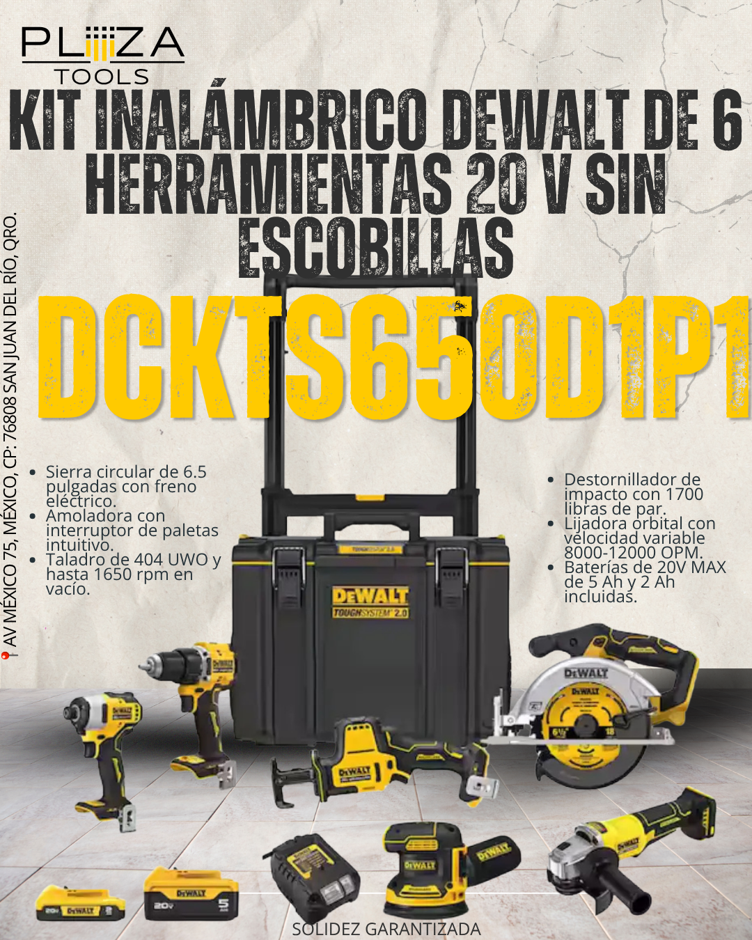 DCKTS650D1P1 Kit Combo Inalámbrico 6 Herramientas con 2 Baterías, Cargador, Caja de Herramientas Rodante DEWALT 20V