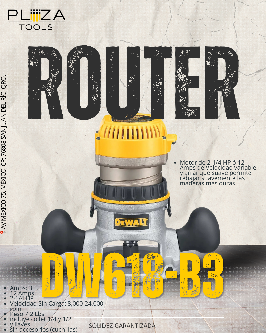 DW618 Router 2-1/4 HP VV de Arranque Suave DeWalt