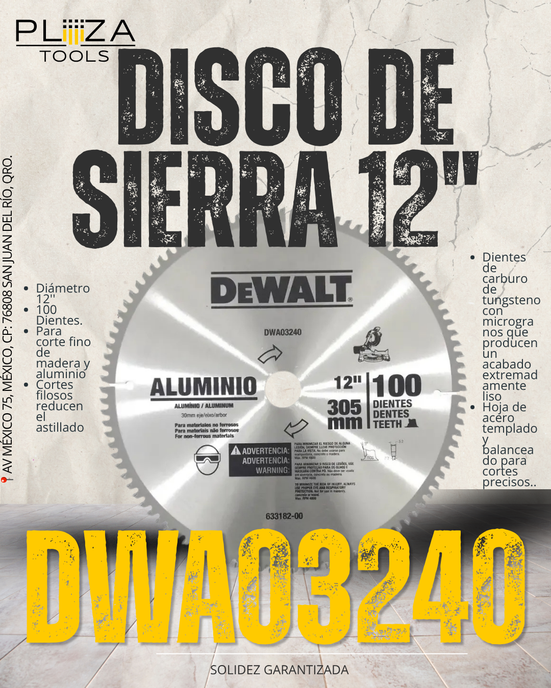 DWA03240 Disco Sierra 12'' x 100T DEWALT Aluminio