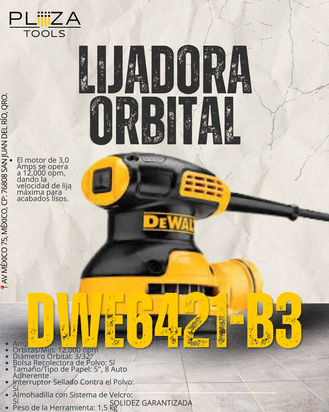 DWE6421-B3 Lijadora Roto-Orbital 5" DeWalt
