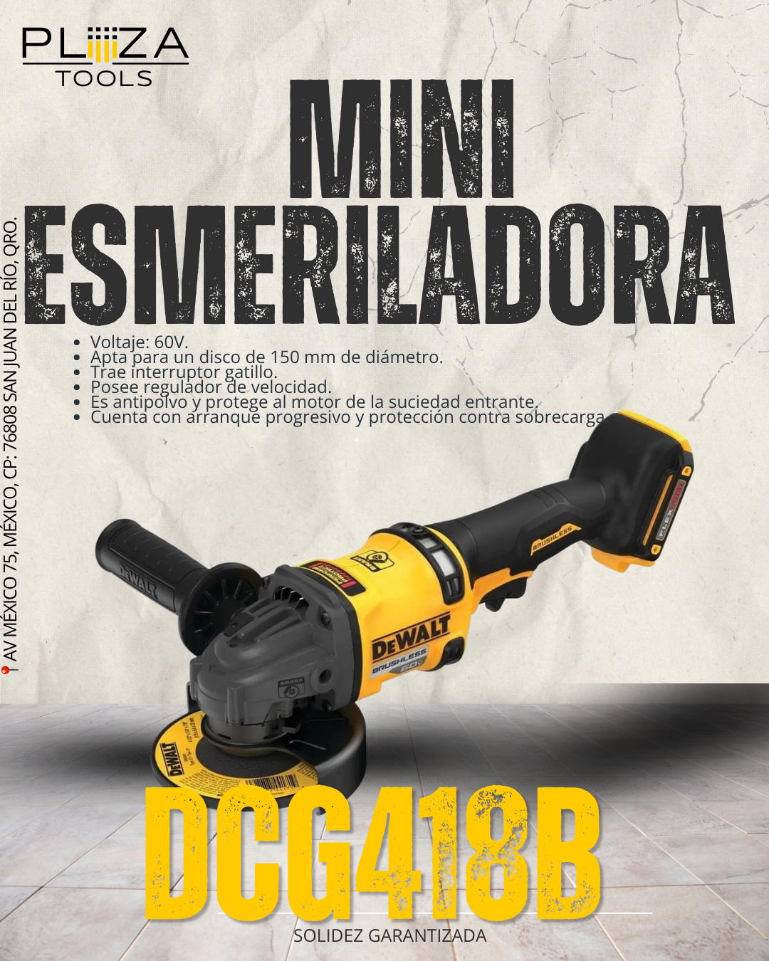 DCG418B Mini Esmeriladora Inalámbrica 5'' 60V FLEXVOLT DEWALT