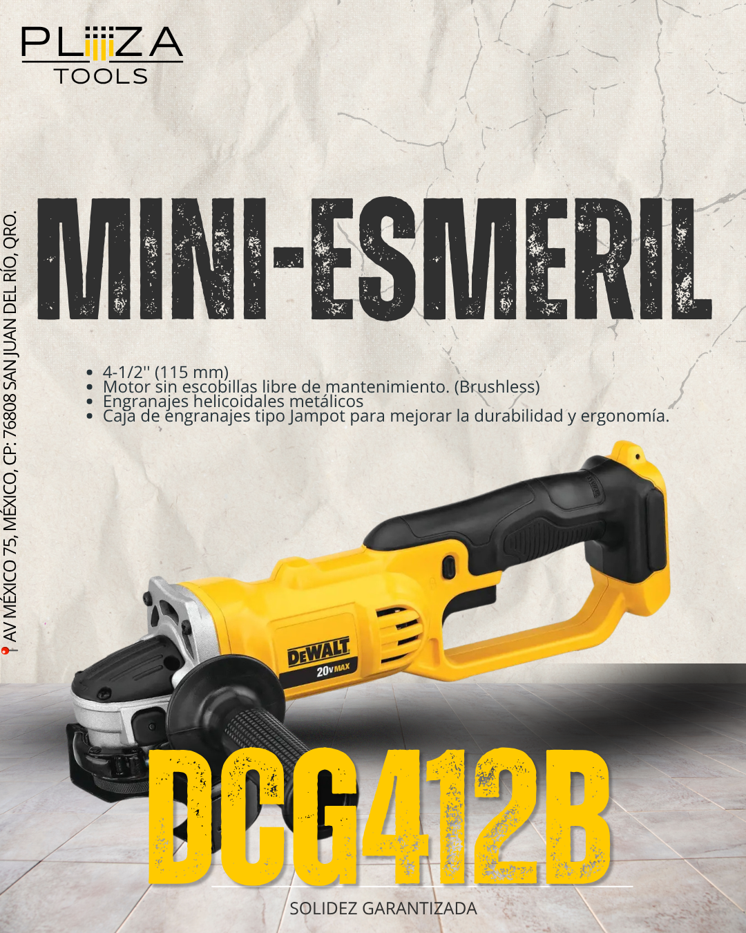 DCG412B-B3 Mini Esmeriladora 4-1/2'' 20V DEWALT