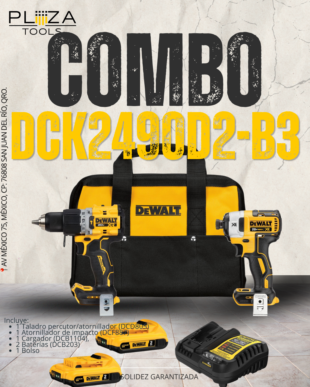 DCK2490D2-B3 KIT TALADRO PERCUTOR/ATORNILLADOR DE 1/2"+ ATORNILLADOR DE IMPACTO DE 1/4" DE 20V MAX DEWALT