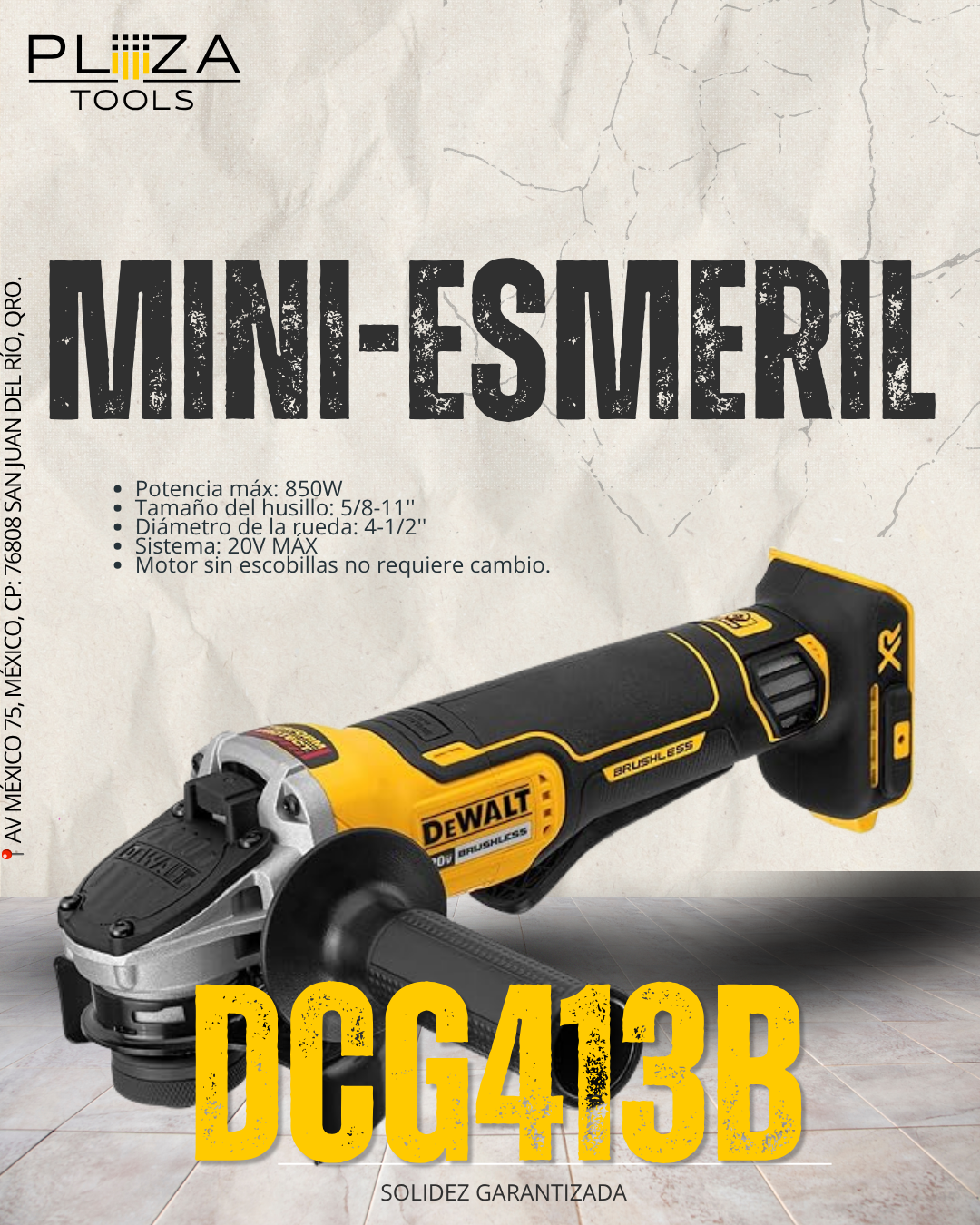 DCG413B Esmeriladora Angular Inalámbrica 20V 4-1/2'' DEWALT