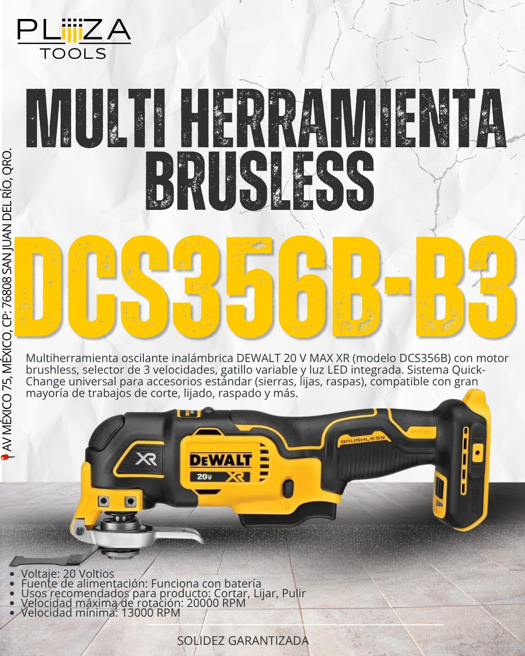 DCS356B-B3 Multiherramienta Oscilante Inalámbrica 20V MÁX DEWALT