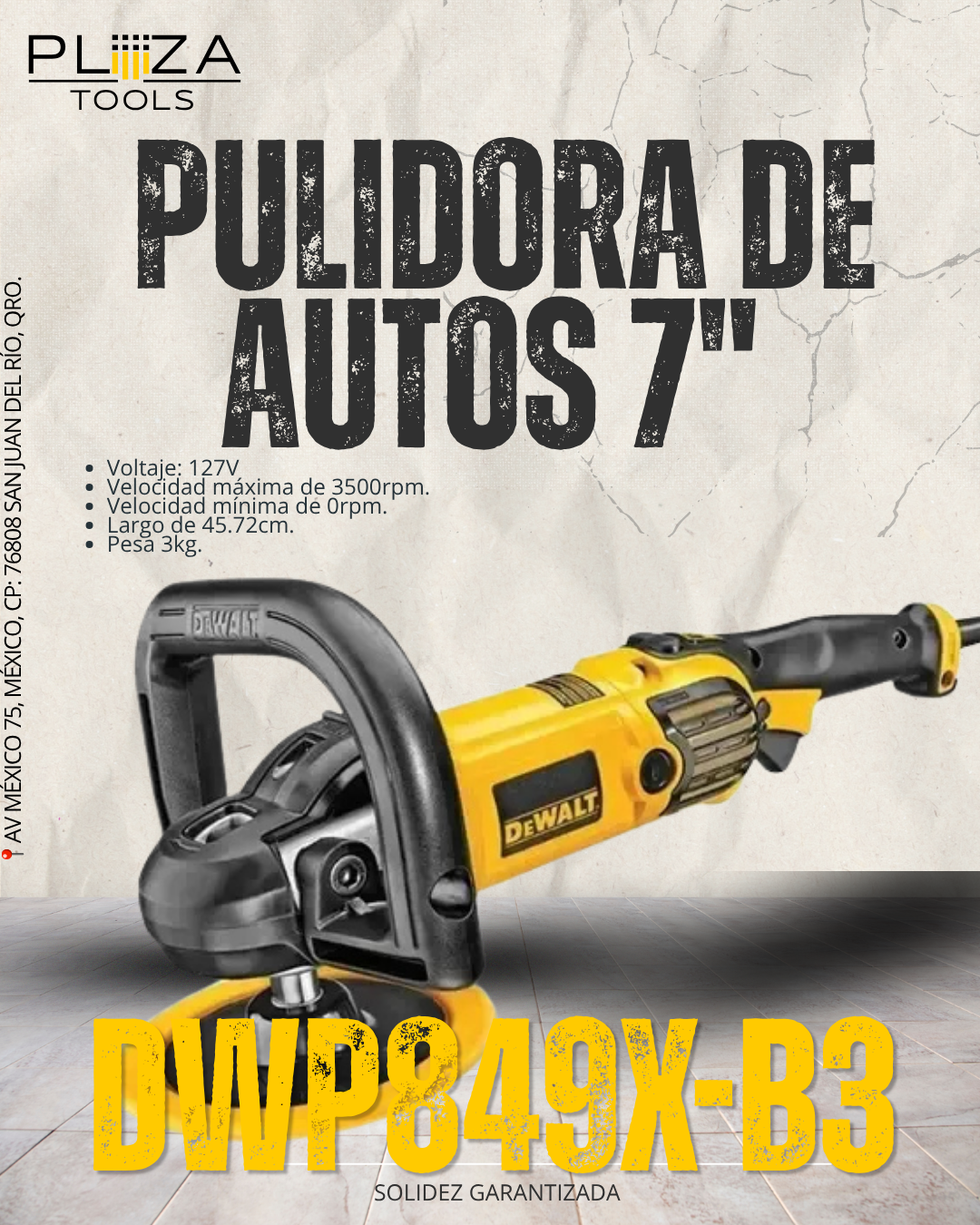 DWP849X-B3 Pulidora-Lijadora Angular 7" DeWalt