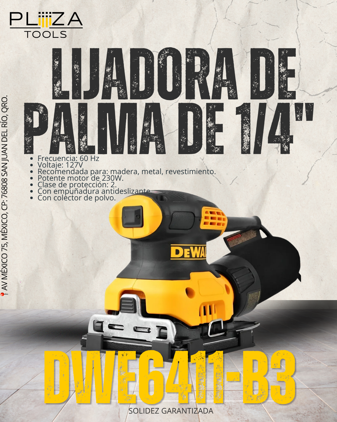DWE6411-B3 Lijadora Orbital 1/4 Hoja DeWalt
