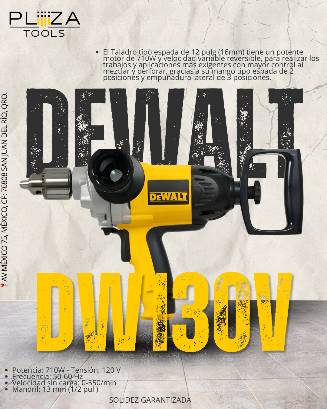 DW130V Taladro de 1/2" Mango Tipo Espada DeWalt