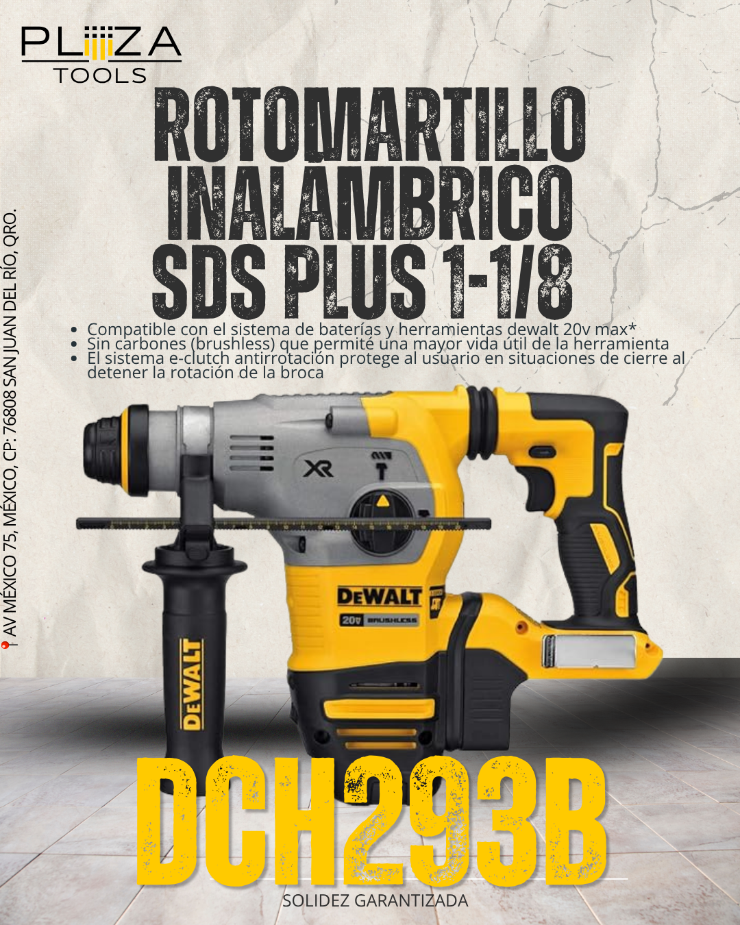 DCH293B Martillo Rotativo en Forma de L SDS PLUS 20V 1-1/8'' DEWALT