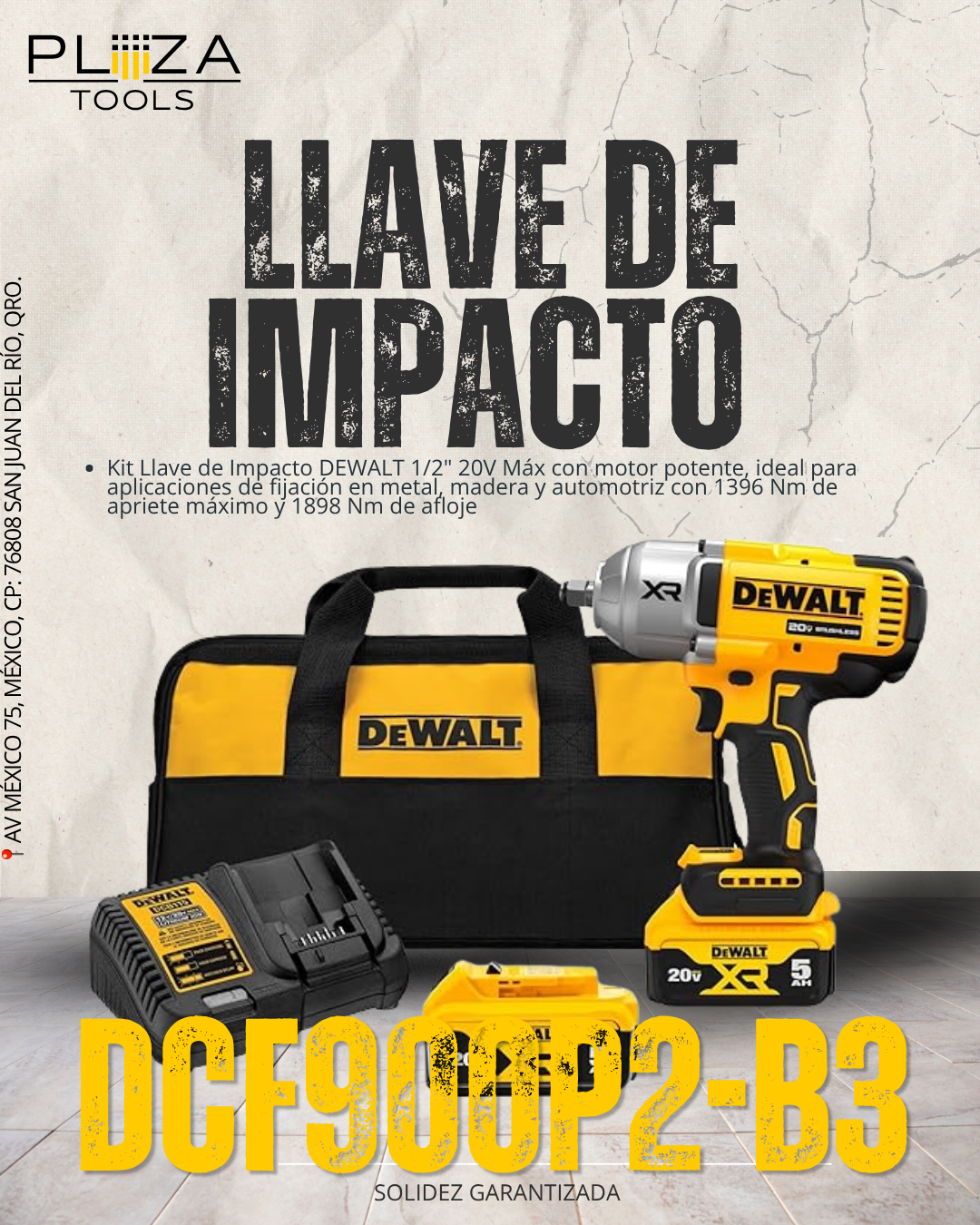 KIT LLAVE DE IMPACTO DE ALTO TORQUE CON YUNQUE 1/2 DCF900P2-B3
