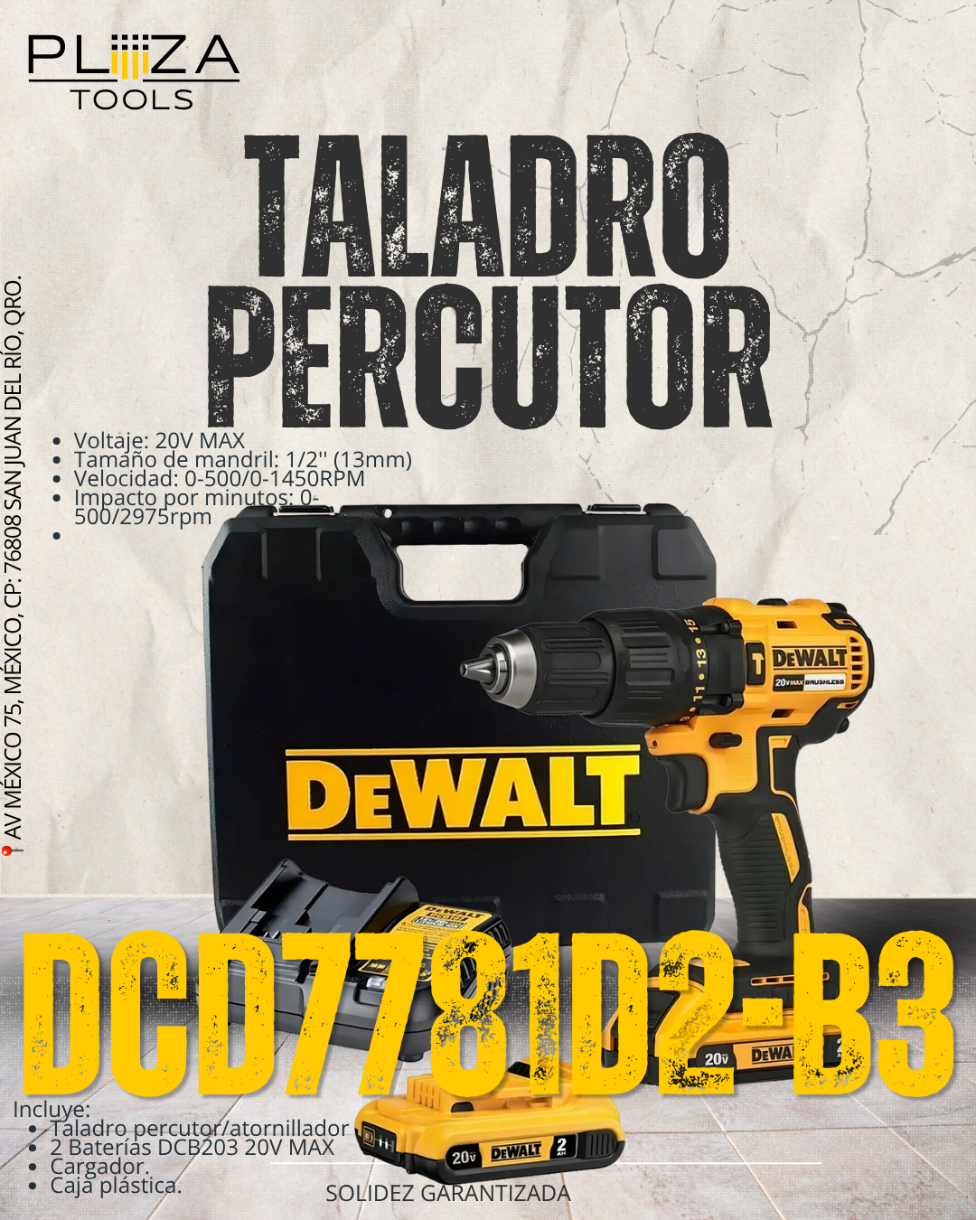 DCD7781D2-B3 Juego de Taladro Percutor / Atornillador de 1/2’’ Brushless 20V MÁX DEWALT