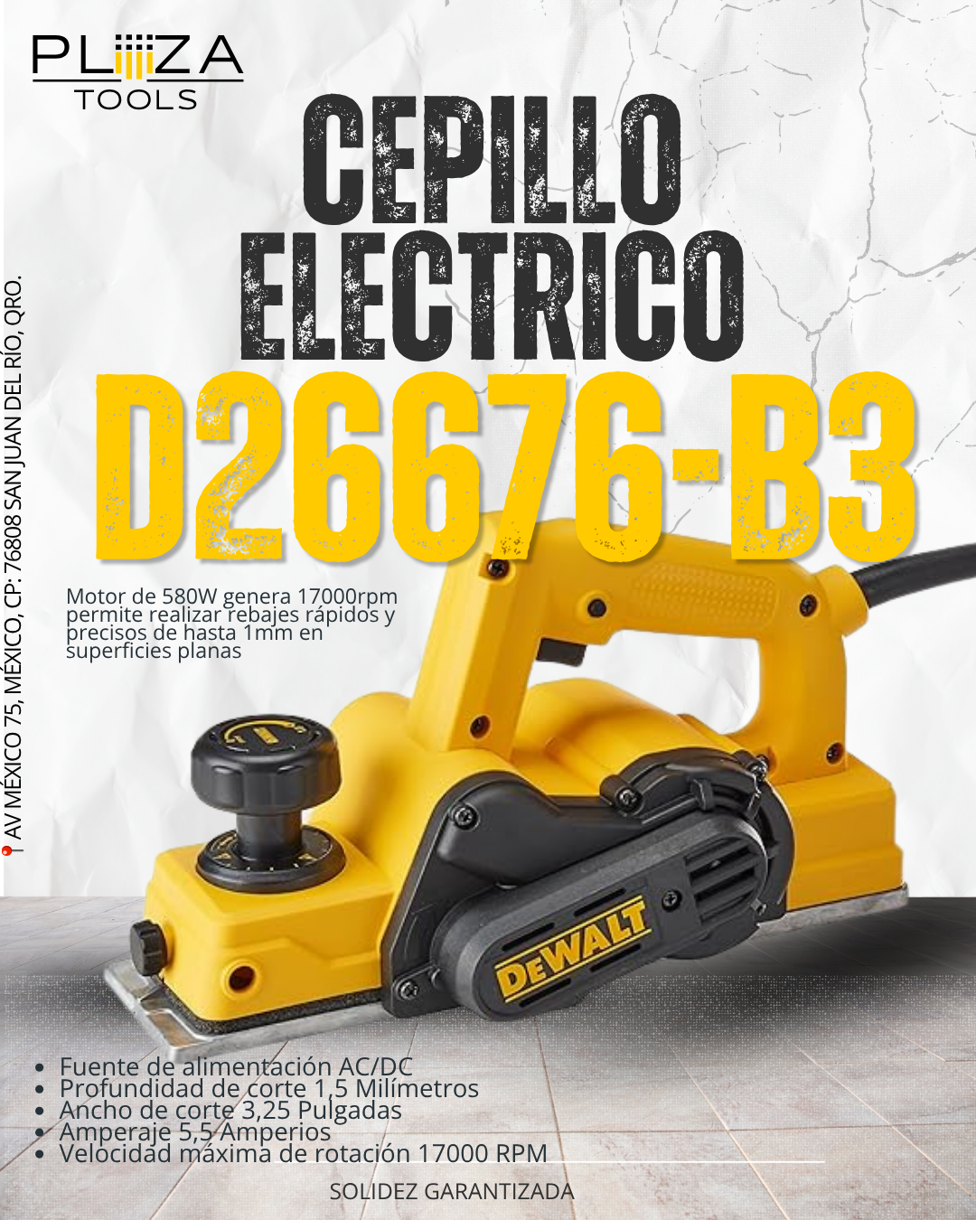 D26676-B3 Cepillo Eléctrico DeWalt