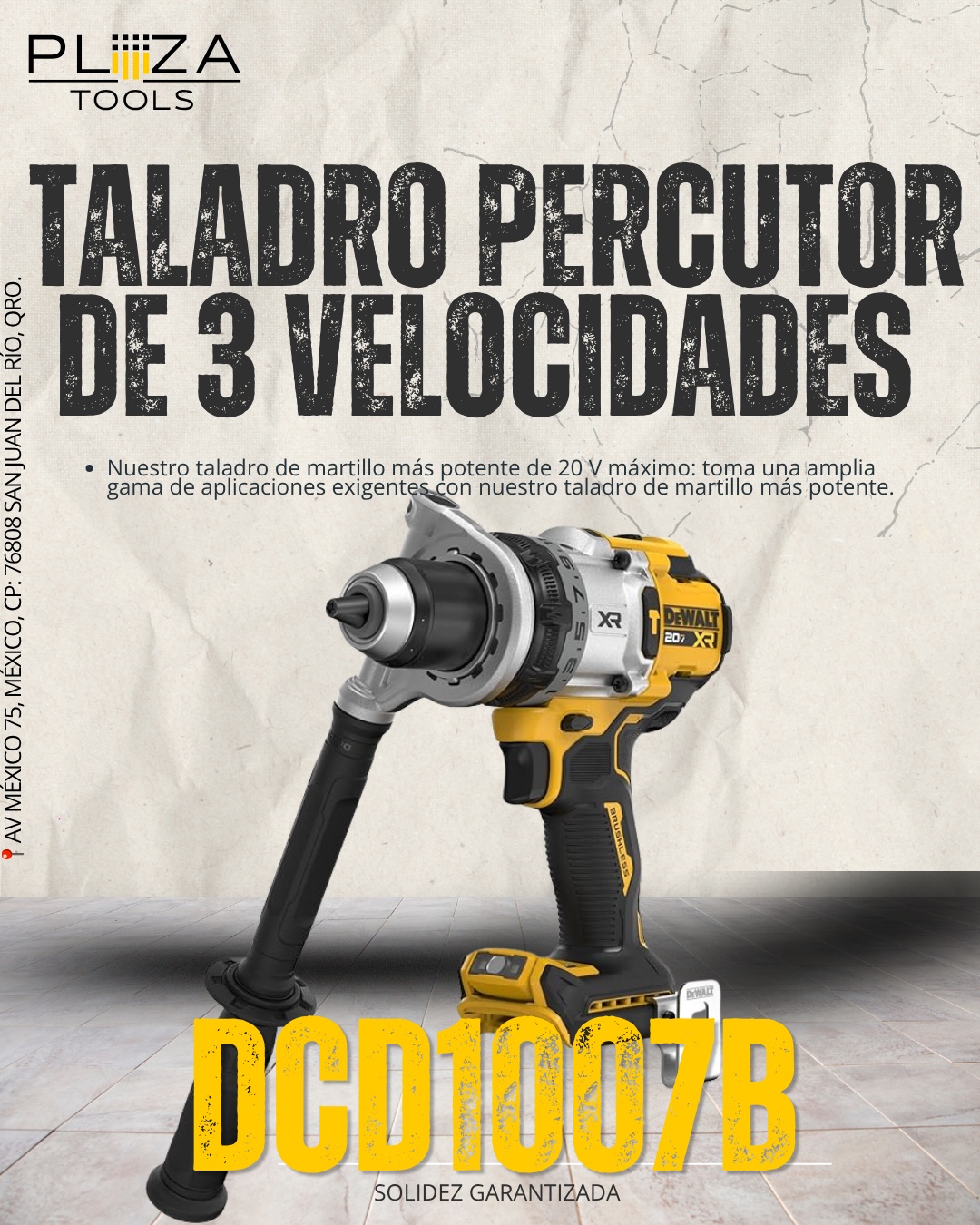DCD1007B TALADRO PERCUTOR DE 3 VELOCIDADES 20V MAX XR INALAMBRICO DEWALT