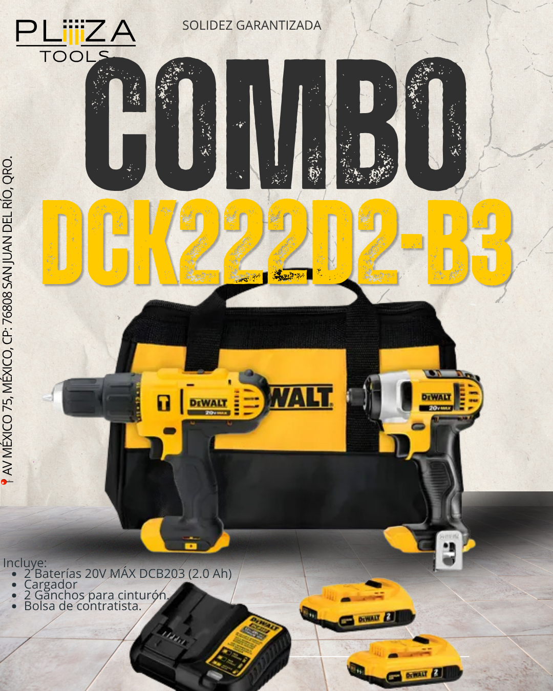 DCK222D2-B3 Kit de Taladro Percutor 1/2'' y Atornillador de Impacto 1/4'' DEWALT