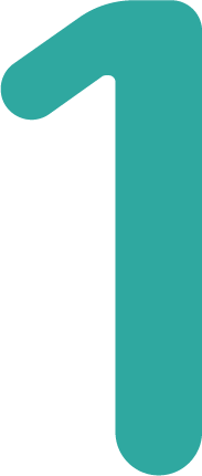 A large, teal-colored number one on a white background.