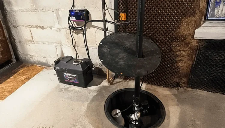 Residential sump pump system designed to remove groundwater and protect basements from flooding and water damage