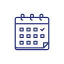 Simple line drawing of a calendar with a purple outline.