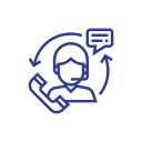 Icon of a person talking on a phone with a speech bubble