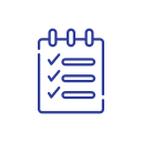Icon of a clipboard with checkmarks and lines indicating a list or tasks.