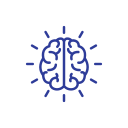 A stylized line drawing of a brain with surrounding lines indicating activity or energy.