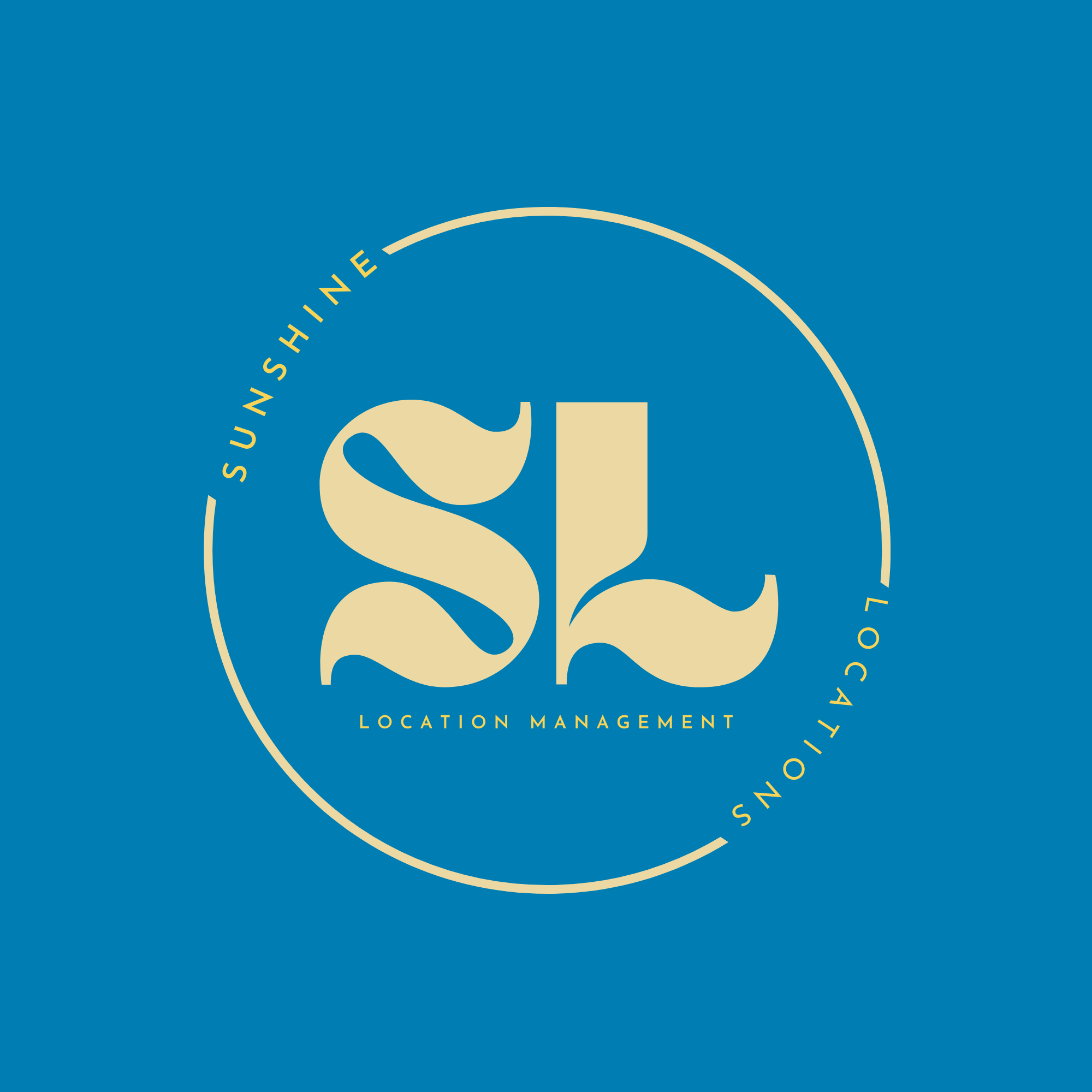 Close-up of a logo for a company named 'Sunshines', with a stylized sun in the background and text that reads 'Sunshines Location Management'.