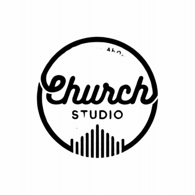 Logo for Church Studio, featuring the word 'church' in cursive inside a circle with 'STUDIO' below and sound wave design at the bottom.