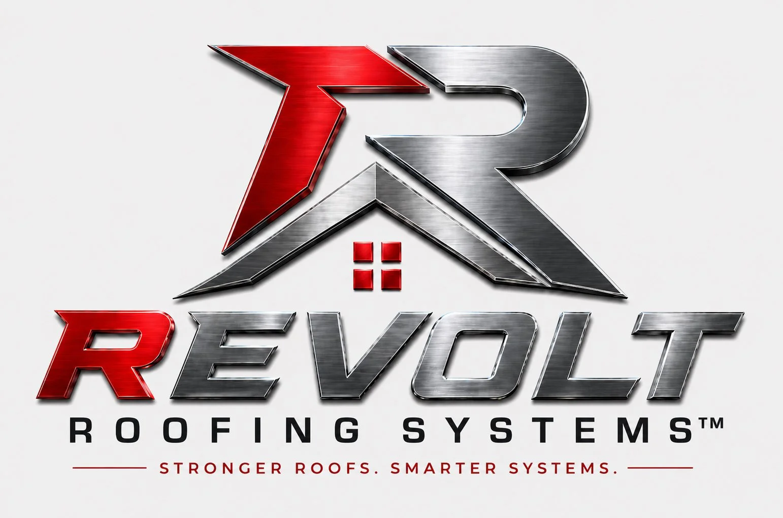 Logo for Revolt Roofing Systems with slogan "Stronger Roofs. Smarter Systems."