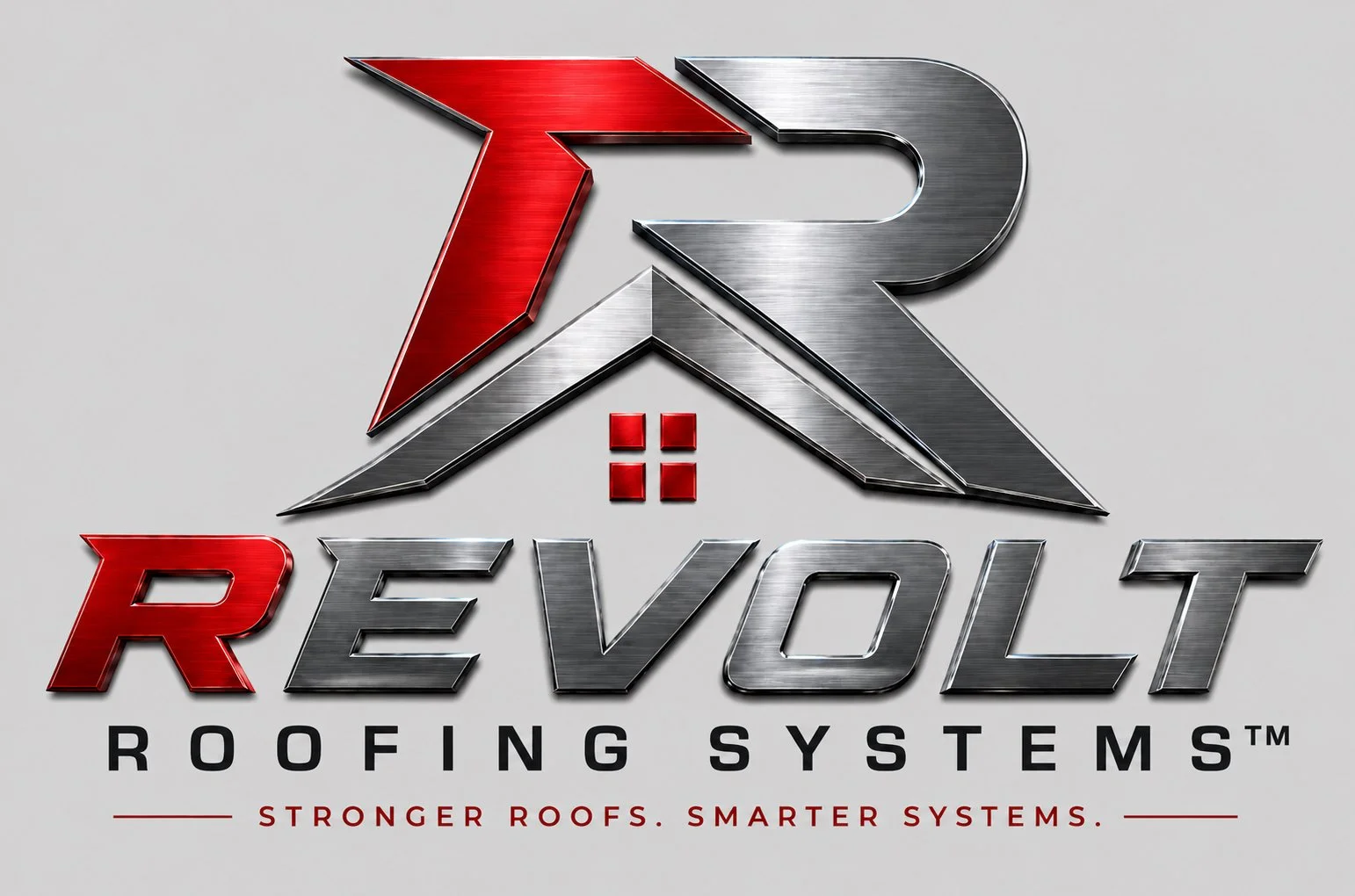 The logo of TPO Revolt Roofing Systems featuring a stylized 'TPO' with metallic textures, the word 'Revolt' in bold metallic letters, and the tagline 'Stronger Roofs. Smarter Systems.' at the bottom.
