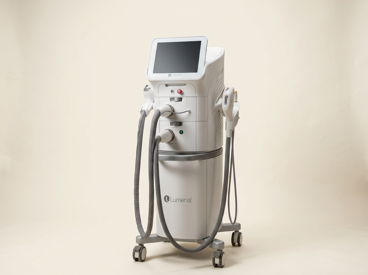 Medical laser machine with a screen and attached hoses, used for dermatology or cosmetic treatments.