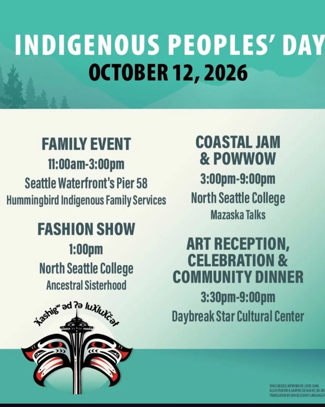 Indigenous Peoples Day is tomorrow , October 12!

We&rsquo;re sharing a few events happening across Washington, Oregon, Idaho, Montana, and Alaska. We encourage everyone to get out, celebrate, and be in community!

Find more events happening across t
