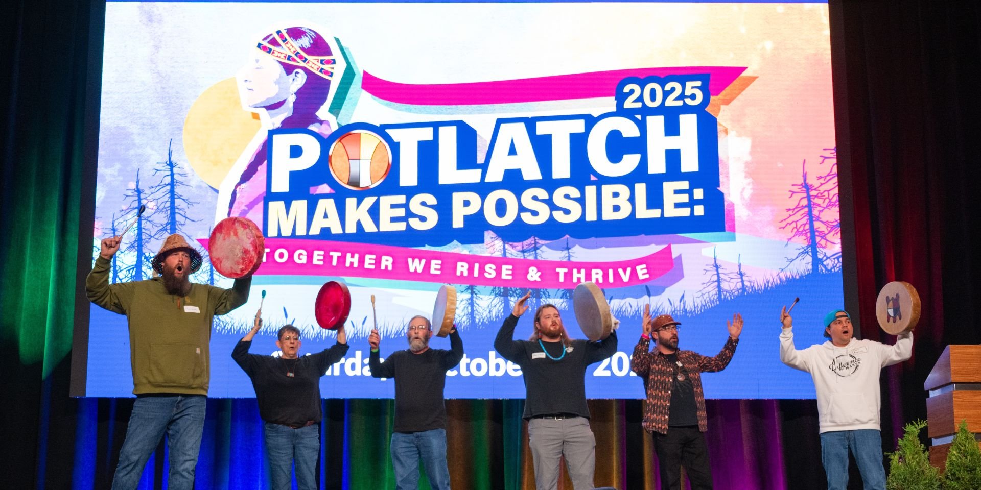 Cowlitz drum group at Potlatch Makes Possible Celebration 2025