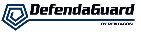 Logo of DefendaGuard by Pentagon featuring hexagon shape with stylized 'D' and 'G' and bold text overlay.