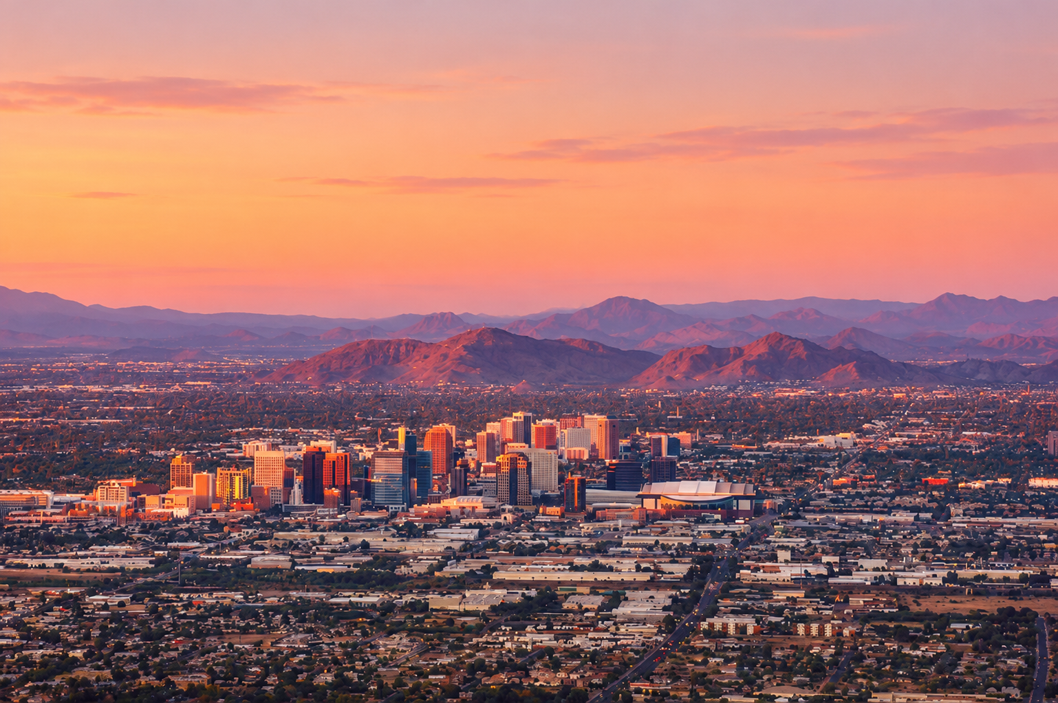 Phoenix AZ skyline at sunset — Arizona Compliant LLC sewer repair and plumbing contractor serving the greater Phoenix metro area