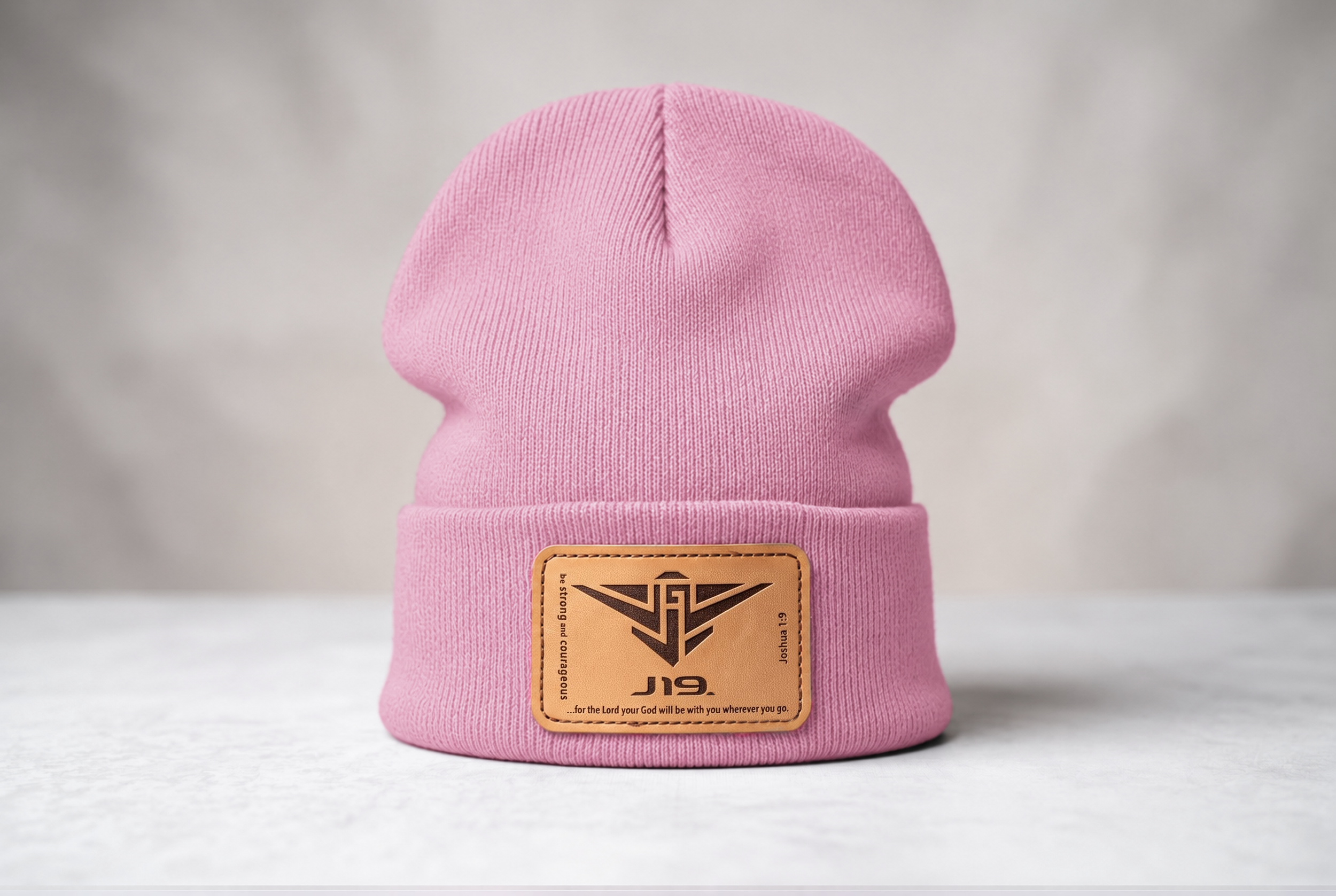 Pastel Pink Beanie with Leather Patch.png