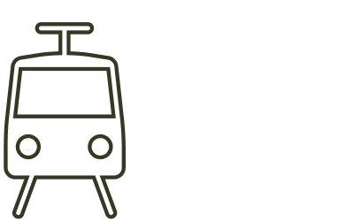 Line drawing of a train or subway car on a black background.