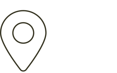 Black outline of a location pin icon with a dot inside a circle on a black background.